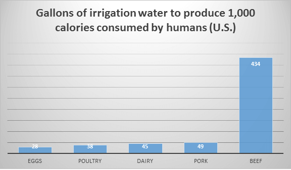 加仑的灌溉用水产生1000卡路里供人类消耗