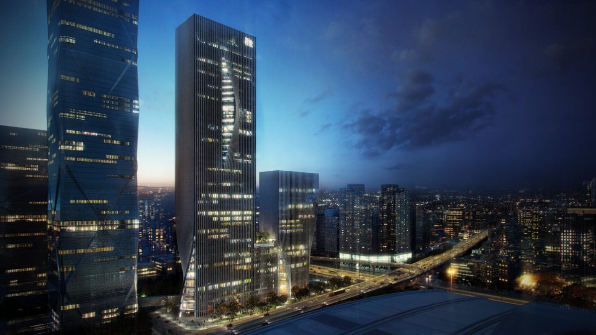 深圳的能源大厦在夜间由Bjarke Ingels Group设计