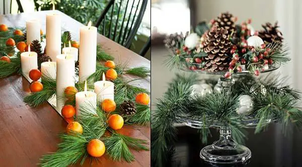 圣诞节绿色装饰和橘子