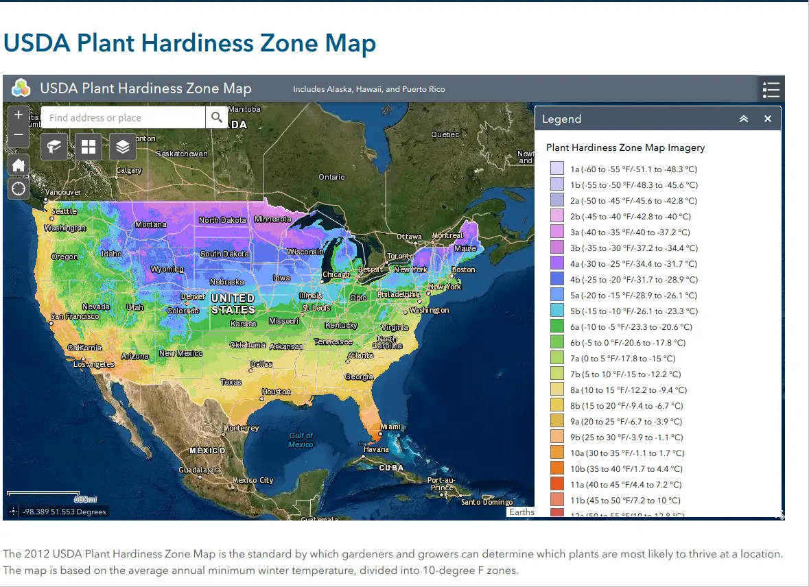 美国农业部植物耐寒区地图